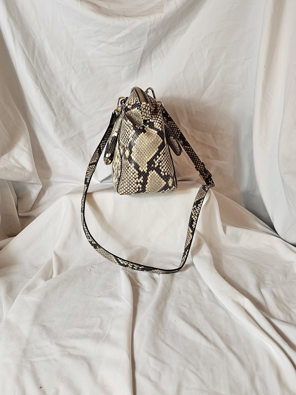 Michael Kors Beige Snake-Print Satchel with Gold Accent - Picture 4 of 8
